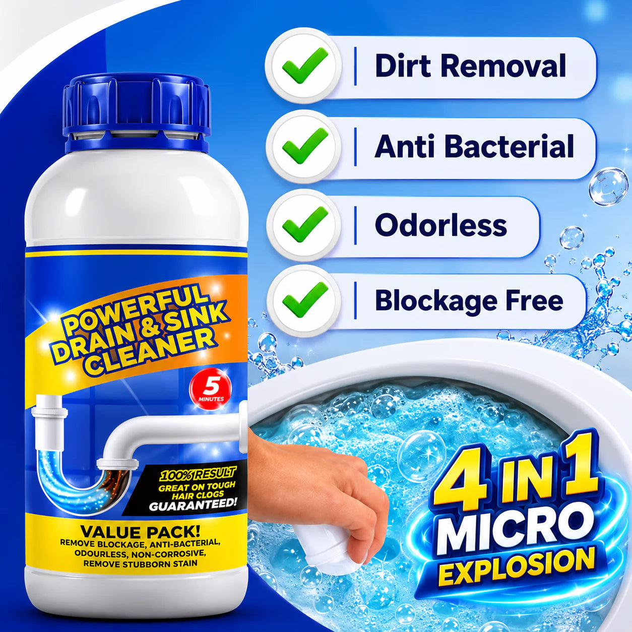 SANITIZO POWERFUL DRAIN & SINK CLEANER POWDER (PACK OF 4)