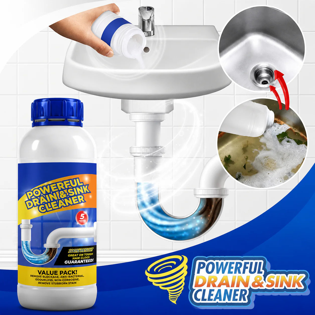 SANITIZO POWERFUL DRAIN & SINK CLEANER POWDER (PACK OF 4)