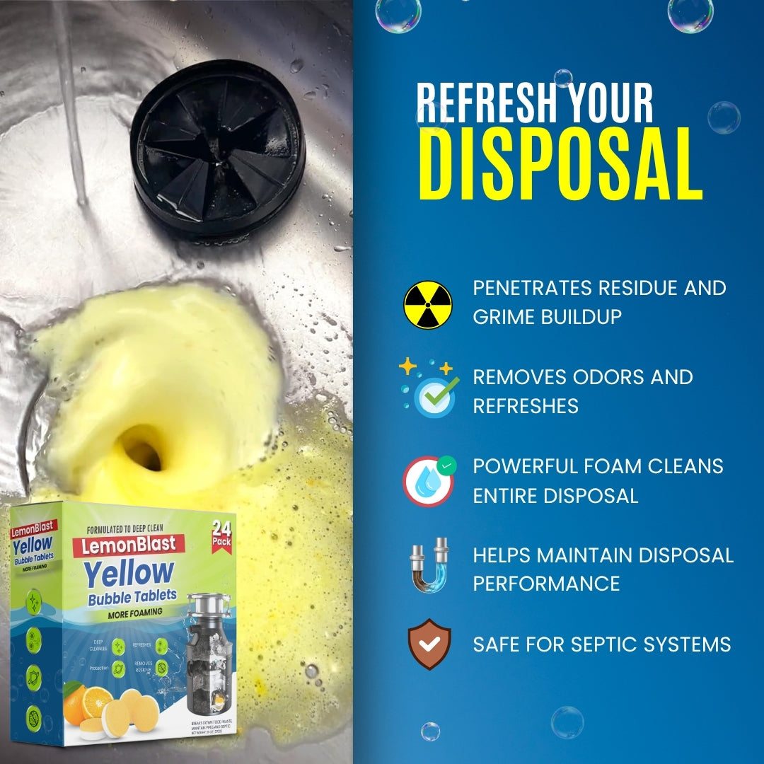 LEMONBLAST YELLOW BUBBLE TABLETS – ODOR ELIMINATOR + BLOCKAGE REMOVER (PACK OF 24)