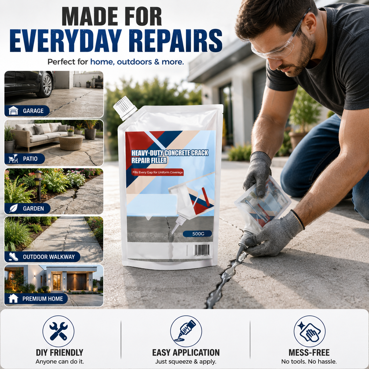 CRACK FILLER PRO - HEAVY-DUTY CONCRETE CRACK REPAIR ADHESIVE - PACK OF 2