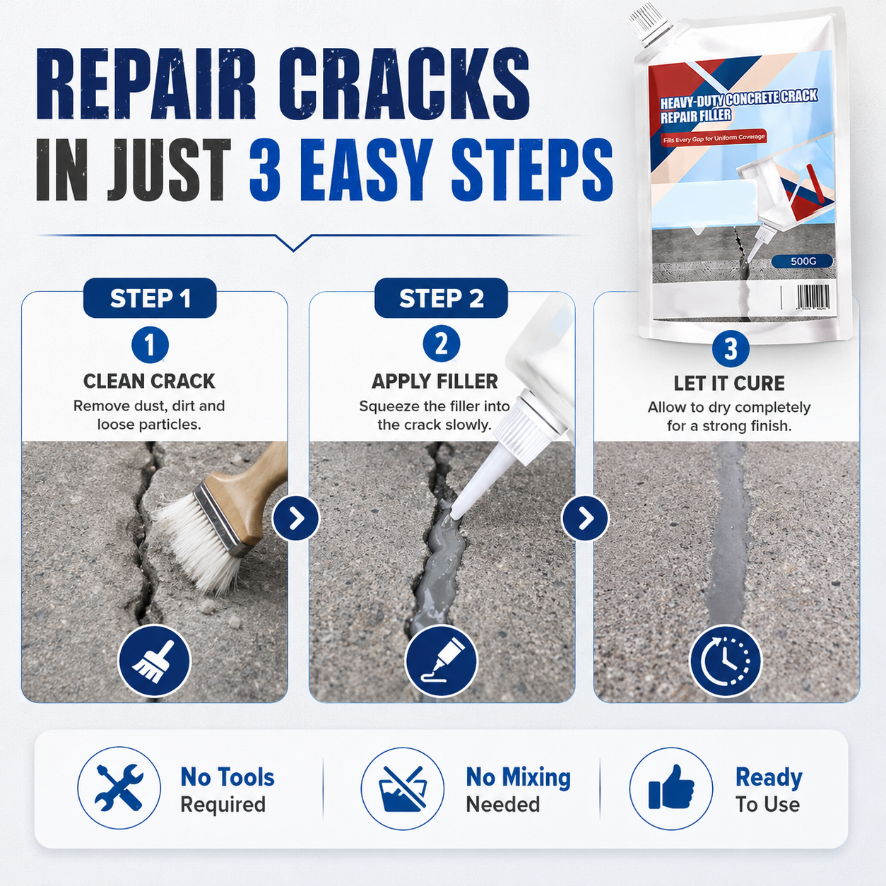 CRACK FILLER PRO - HEAVY-DUTY CONCRETE CRACK REPAIR ADHESIVE - PACK OF 2